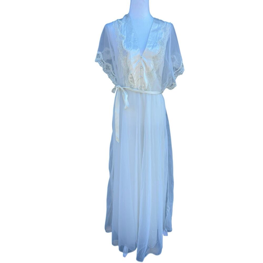 Vintage Women's Night Gown Sleepwear V-Neck Floral Lace Ivory Size Medium - Picture 4 of 16